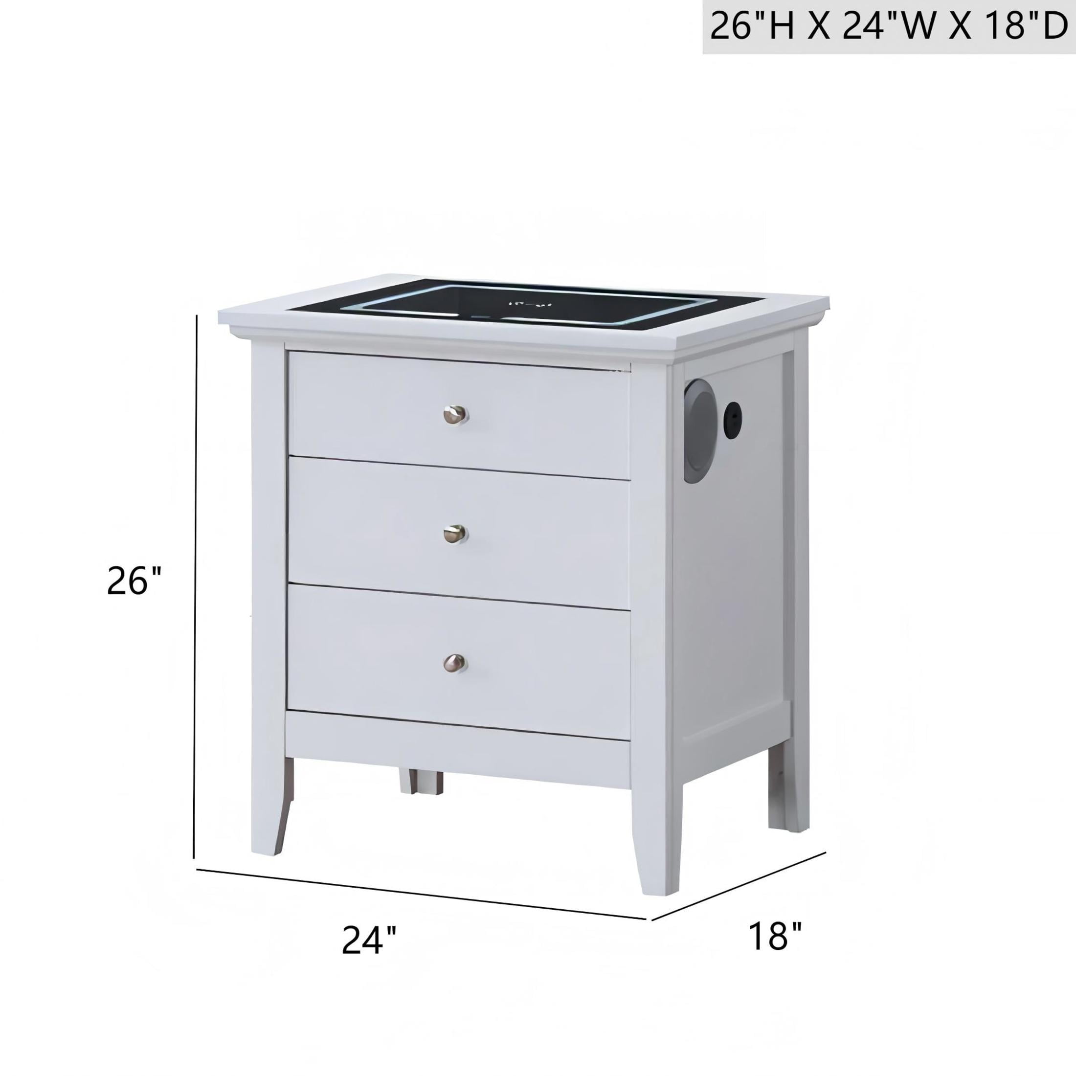 Noble House Hammond 3-Drawer Nightstand with USB Charging, Speakers, White