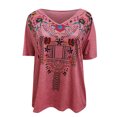 thumbnail image 2 of Pntutb Mujeres Casual Folk-Custom Impresión de manga corta con cuello en V Camiseta Blusa tops Pntutb Pntutb-1381, 2 of 3