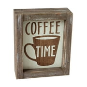 Parisloft Coffee Time Rustic Wood Sign, Mini Farmhouse Tabletop Decor, Brown, 5.8" x 4.8"