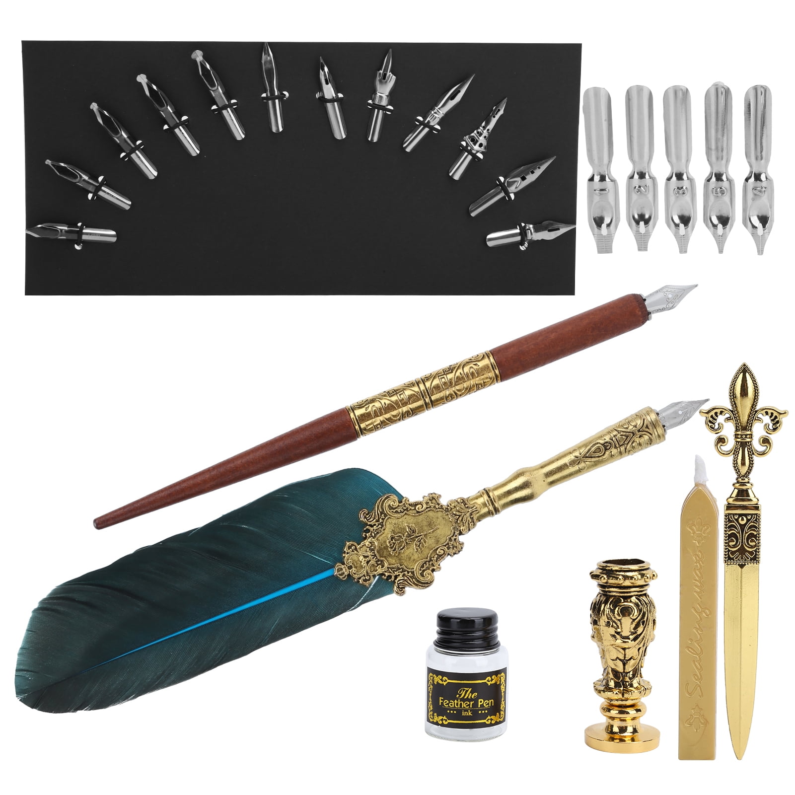 Feather Pen &amp; Ink Set, Antique Writing Instrument With Smooth Writing Experience, For Wide Range Of Nibs &amp; Ergonomic Design