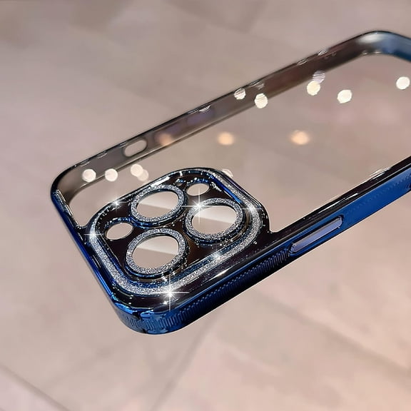 for iPhone 14 Pro Max Sparkle Case with Light Luxury Bling Camera Lens Protector Cover [Not Yellowing] [Military Drop Protection] Shockproof Protective Phone Case for Women Girl Men-Sky Blue