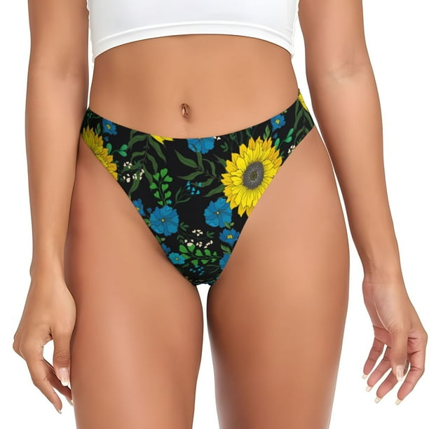 Fotbe Sunflowers And Blue Flower Tanga Sin Costuras para Mujer con Estampado – Panties Invisibles, Transpirables y Cómodos para Uso Diario-XX-Large