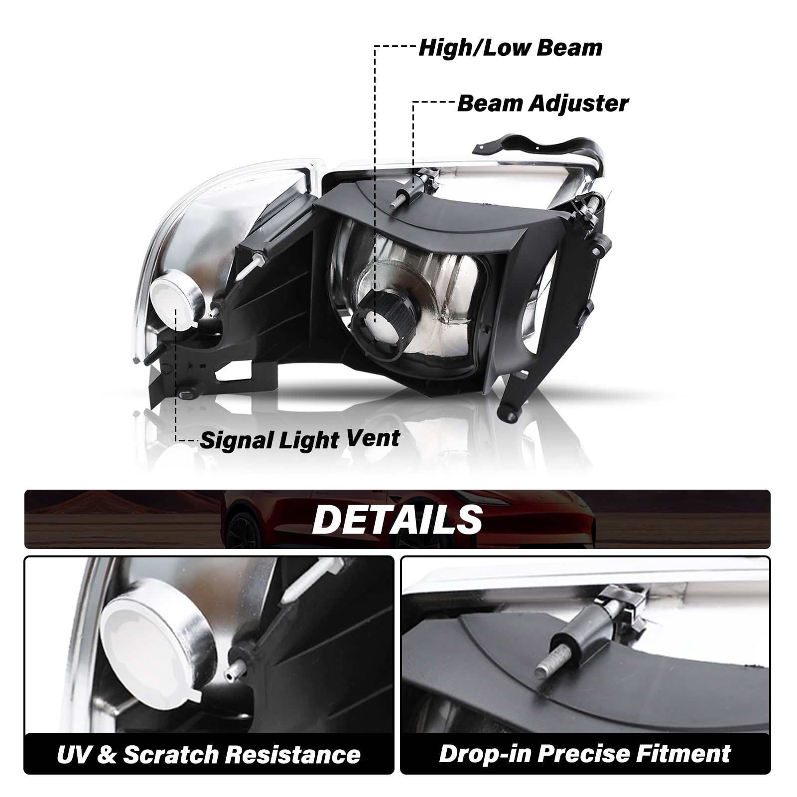 For 1994-2002 Dodge Ram 1500 2500 3500 Black Housing Headlights 94-02 Pair Headlamp