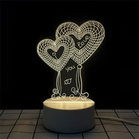 

3D LED Touch Control Table Lamp Bedside Night Light Boys/Girls Double Heart Night Light for Bedroom 7-Colors Changing USB Powered Control Night Light