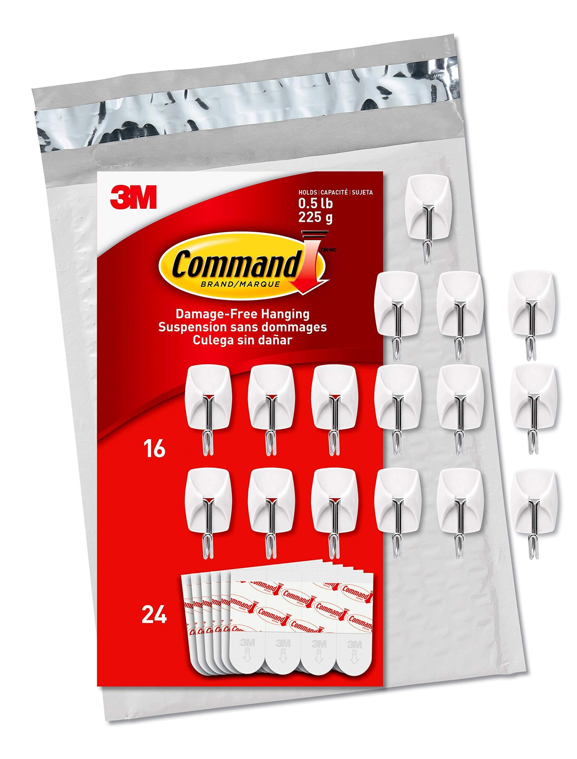 Command (GP06716NA) Wire Hooks, 16 hooks, 24 strips, White, Small