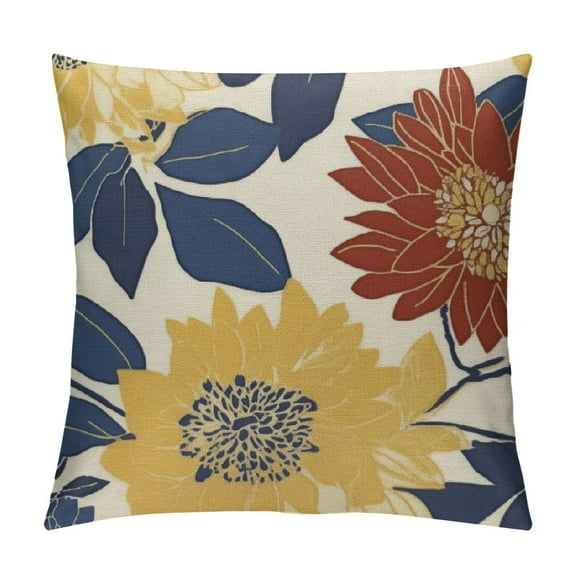 Fenyluxe Mustard Yellow Red Navy Blue Pillow Covers Dahlia Floral Decor Throw Pillows Summer Modern Geometry Flower Outdoor Decorative Cushion Cases for Sofa Couch Bed Decorations 12x12in
