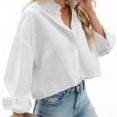 thumbnail image 4 of Weardear Long Sleeve Shirt for Women Button Down Cropped Shirts Plus Size Blouses Dressy Casual Lapel Shirt with Front Pocket, 4 of 7