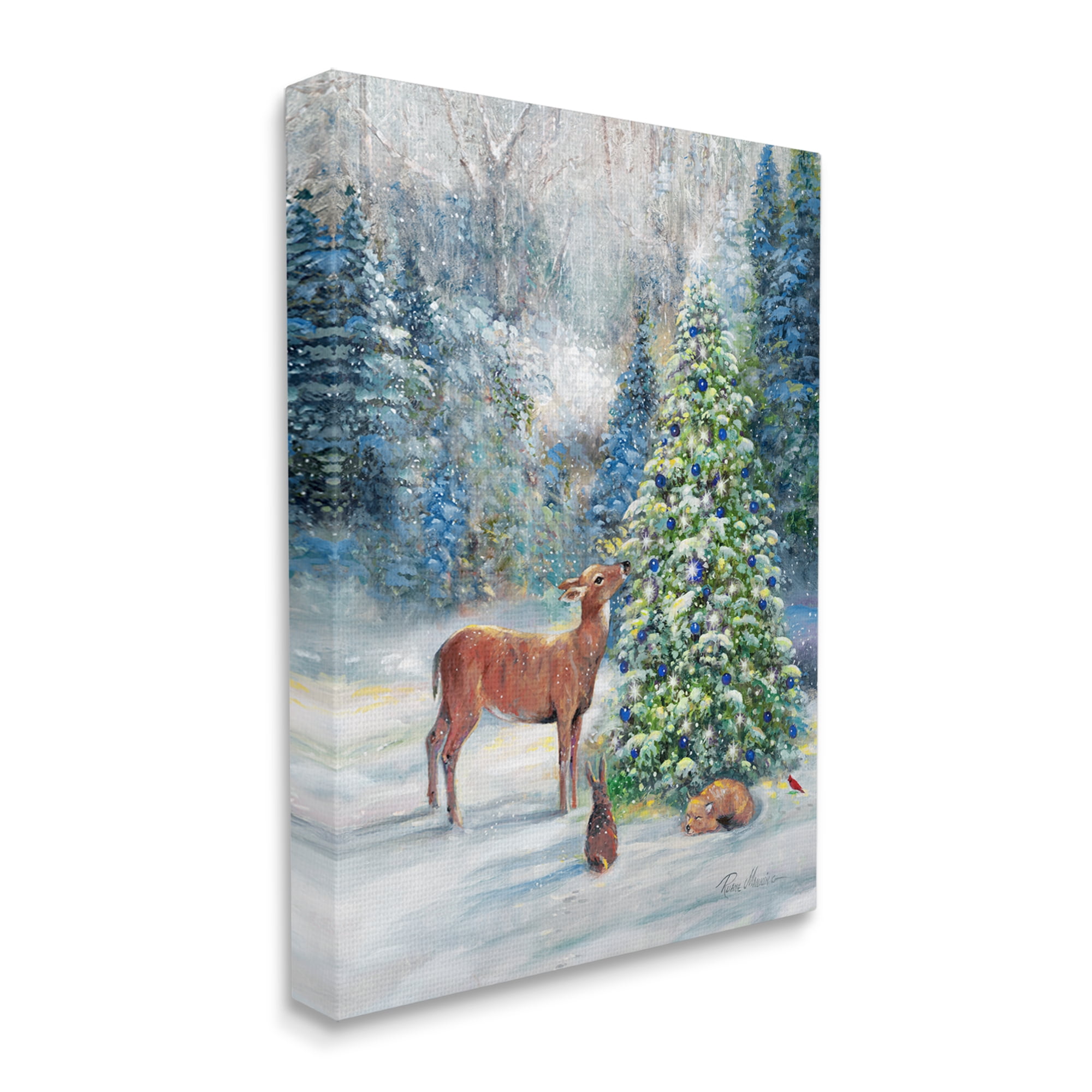 Stupell Industries Winter Woodland Animals Tree Holiday Painting Gallery Wrapped Canvas Print Wall Art