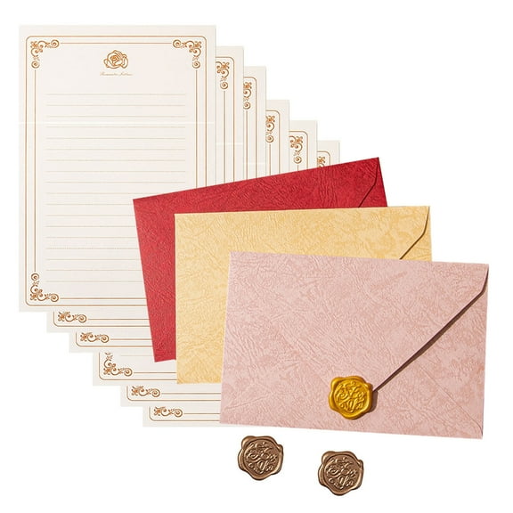 6Pcs Letter Paper 3 Matching Envelopes 3 Seal Stamp Sticker for Wedding
