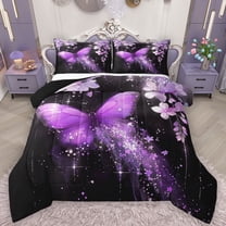 Castle Fairy 3-Piece Queen Comforter Set - Flying Butterfly Purple Flower