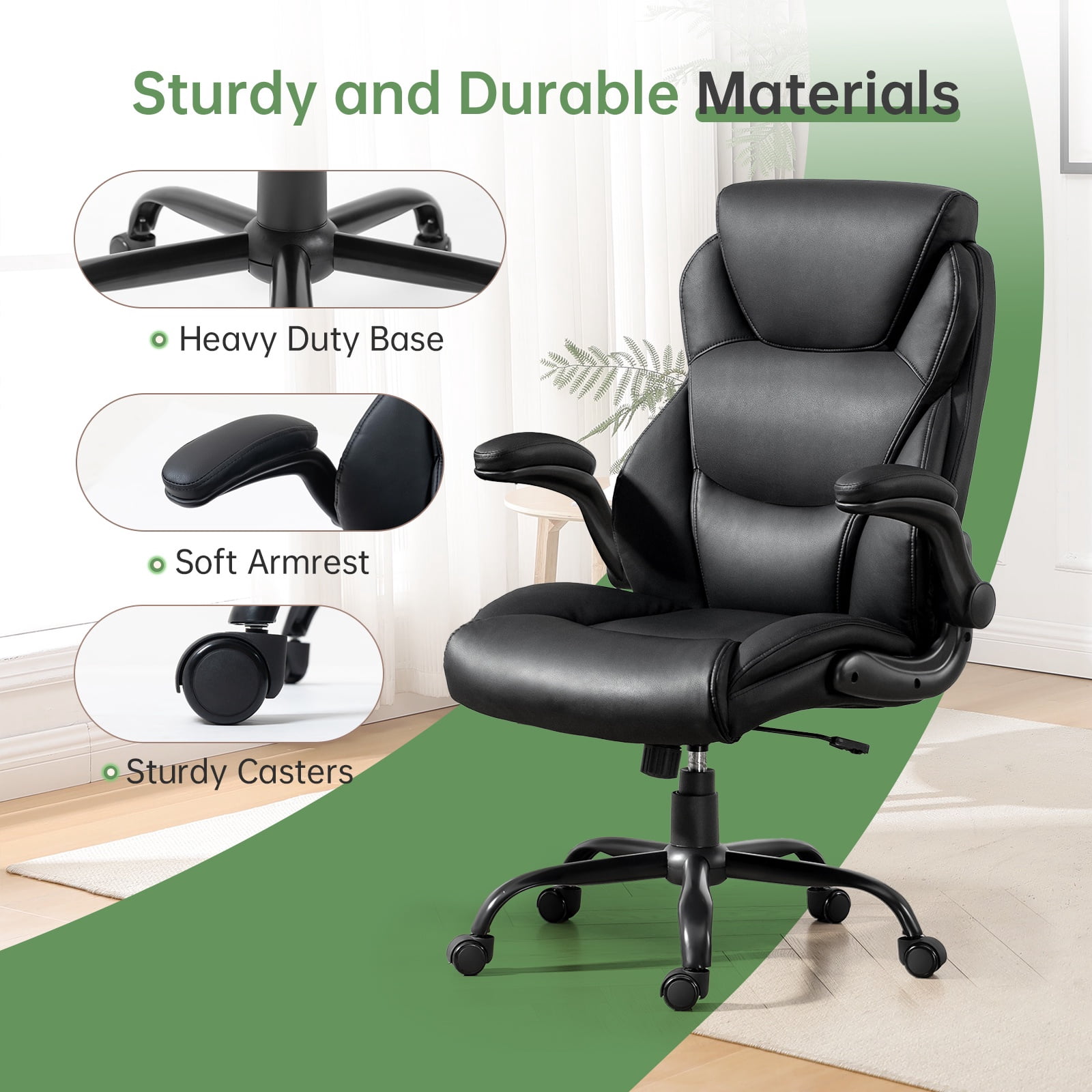 Big and Tall Office Chair 400LBS, Heavy Duty Executive Leather Office Chair Wide Seat Ergonomic Computer Desk Chair High Back Chair Adjustable Task Chair (Black)