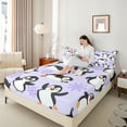 thumbnail image 4 of Manfei Cute Cartoon Penguin Twin Sheet Sets 3pcs, Kawaii Animal Twin Fitted Sheet, Purple Snowflakes Flat Sheet, Ultra Soft Home Decor, 4 of 7
