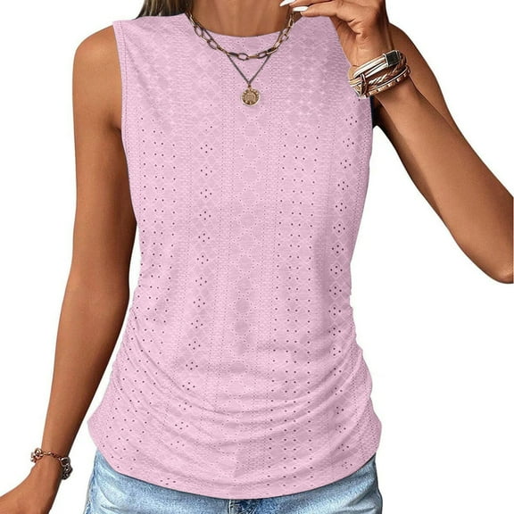 Ecqkame Womens Summer Tank Tops Solid Color Casual Sleeveless Cute Shirt Fashion Loose Tunic Tops Pink L