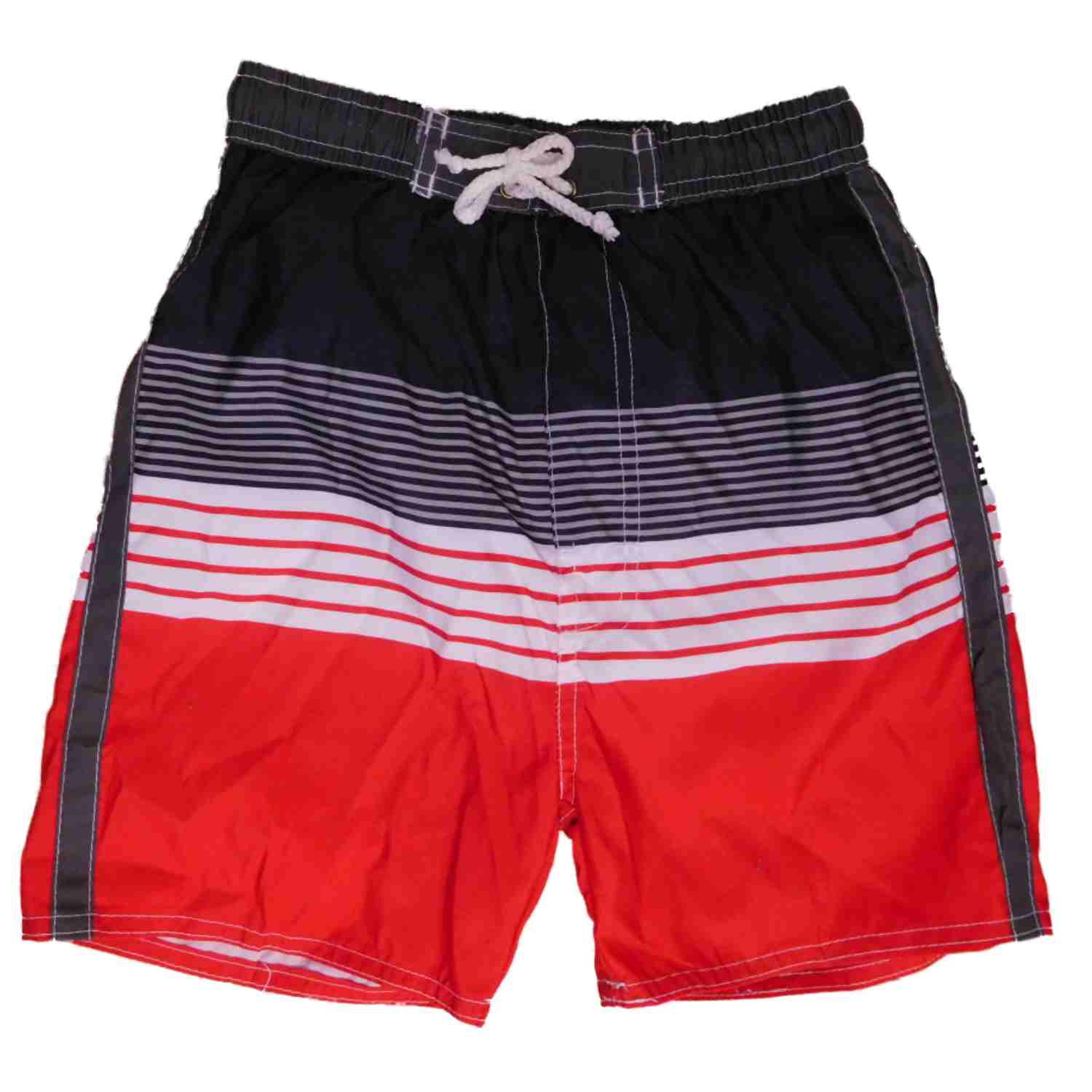 red and black swim trunks