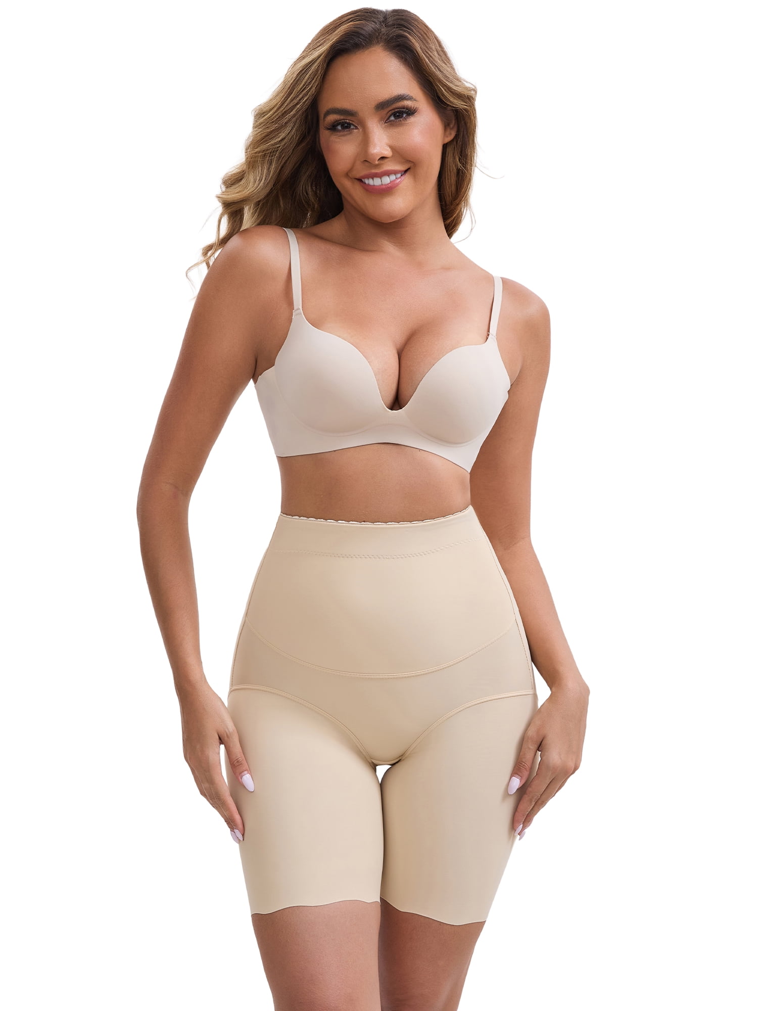DARING DIVA Women's High Rise Tummy Control Ice Silk Seamless Boyshorts S Beige