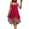 thumbnail image 1 of Vestido Bohemio con Bloques de Color para Mujer, Estilo Hawaiano, con Tirantes Finos y Vuelo. Rojo M, 1 of 10