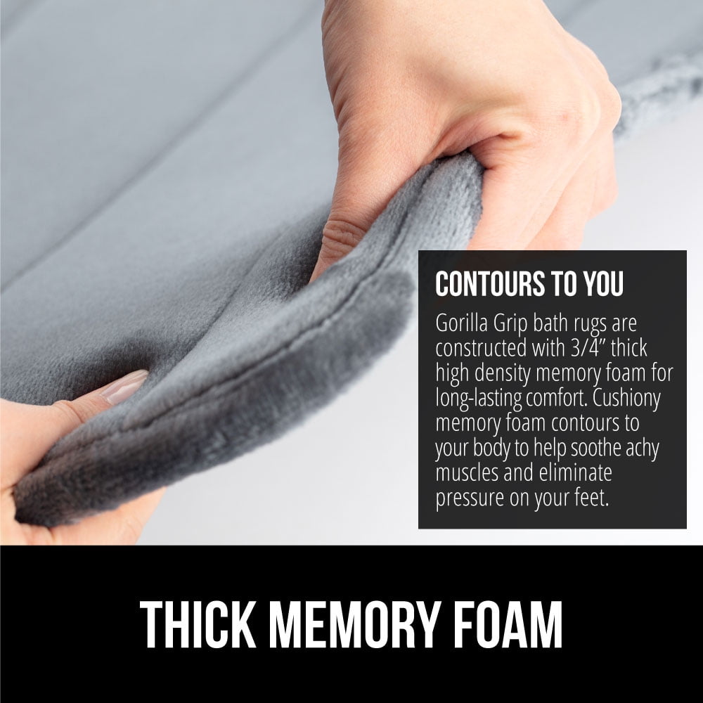GORILLA GRIP Bathroom Rug, Soft Absorbent Memory Foam Shower Floor Mat, 24x17 Graphite Gray