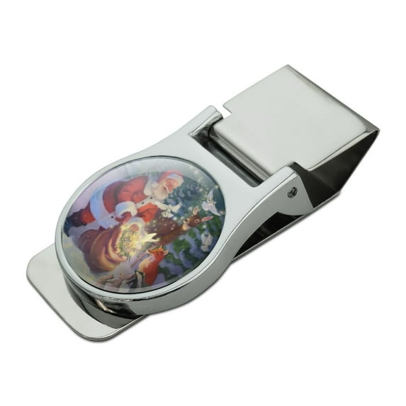 Christmas Holiday Santa Magic Peace Doves Satin Chrome Plated Metal Money Clip