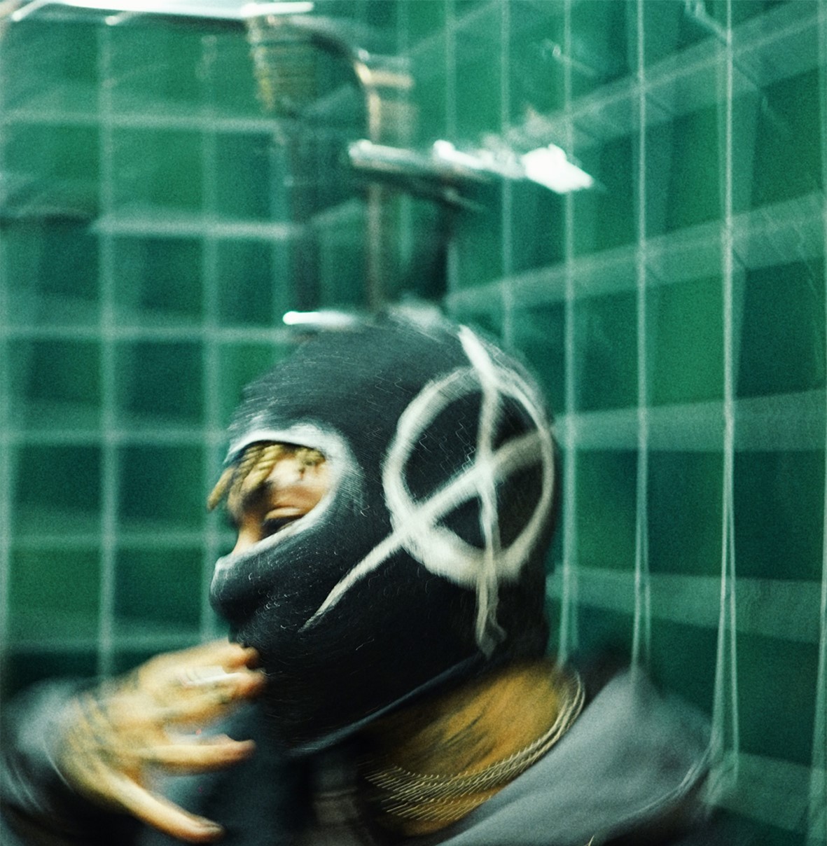 Shiny Black Anarchy Symbol Ski Mask  The Perfect Blend of Style and Protection