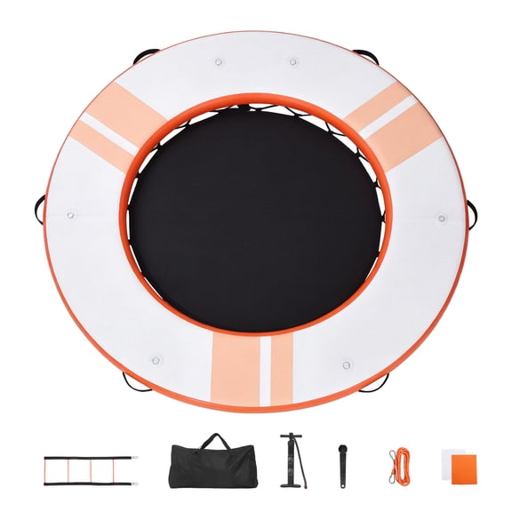 KFFKFF Inflatable Floating Dock, 8 FT Water Platform with Non-Slip Surface, Portable Carry Bag, and Detachable Ladder, Ideal for Pool, Beach, and Ocean Activities, Orange