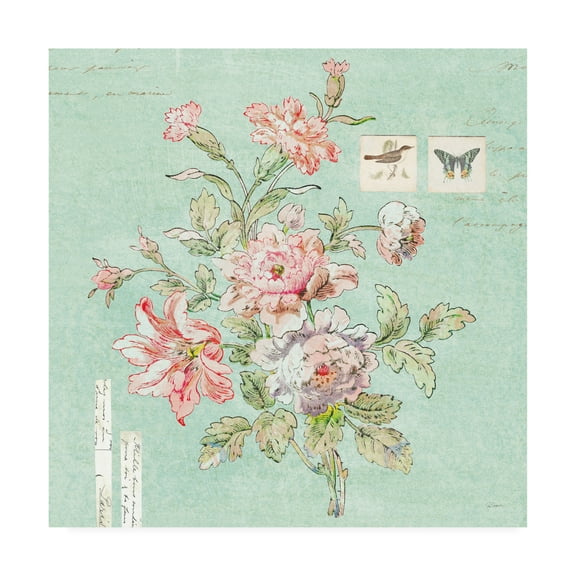 Trademark Fine Art 'Toile Roses III Blue' Canvas Art by Sue Schlabach