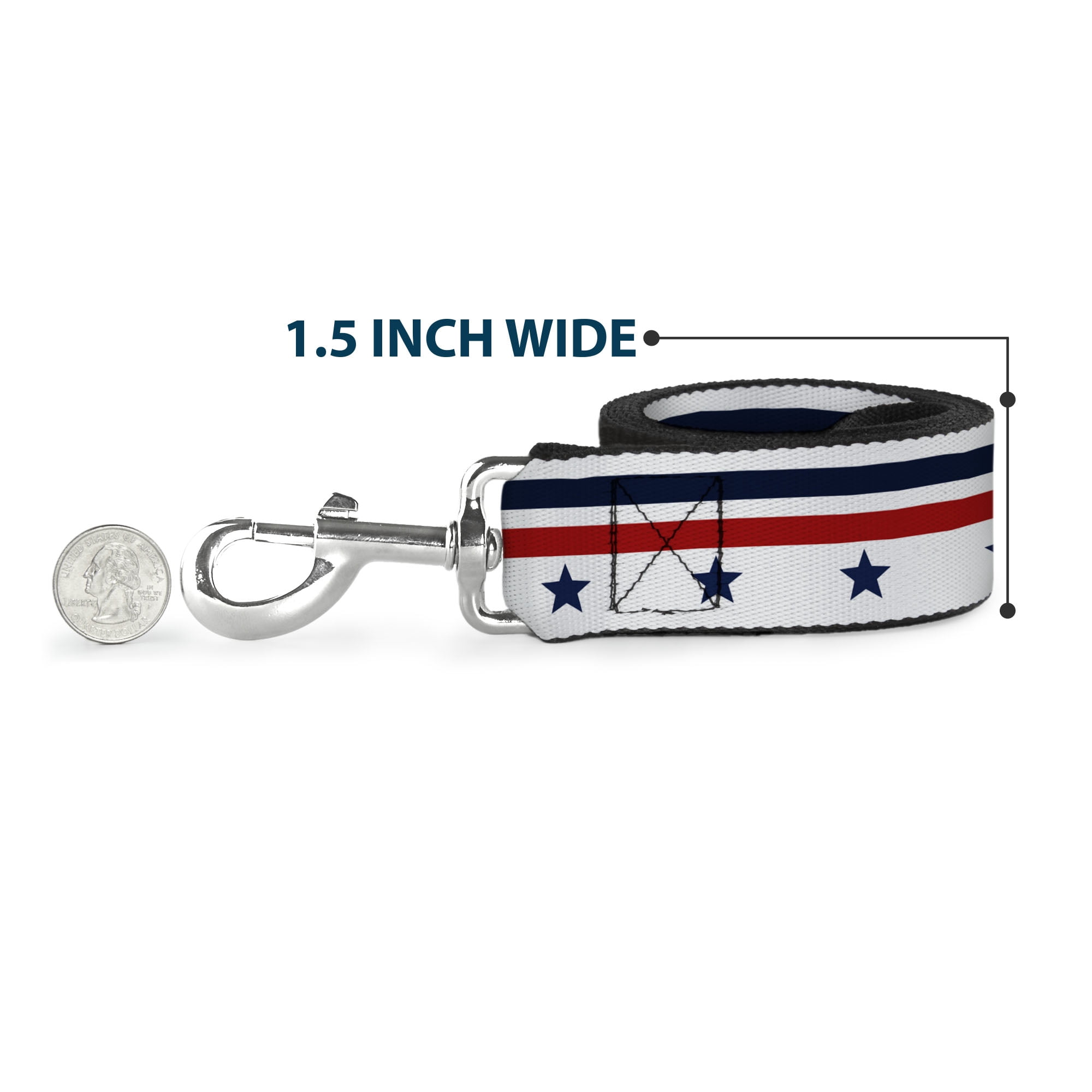 Buckle-Down Pet Leash, Dog Leash, Americana Stars Stripes White Blue Red, 6 Feet Long 1.0 Inch Wide