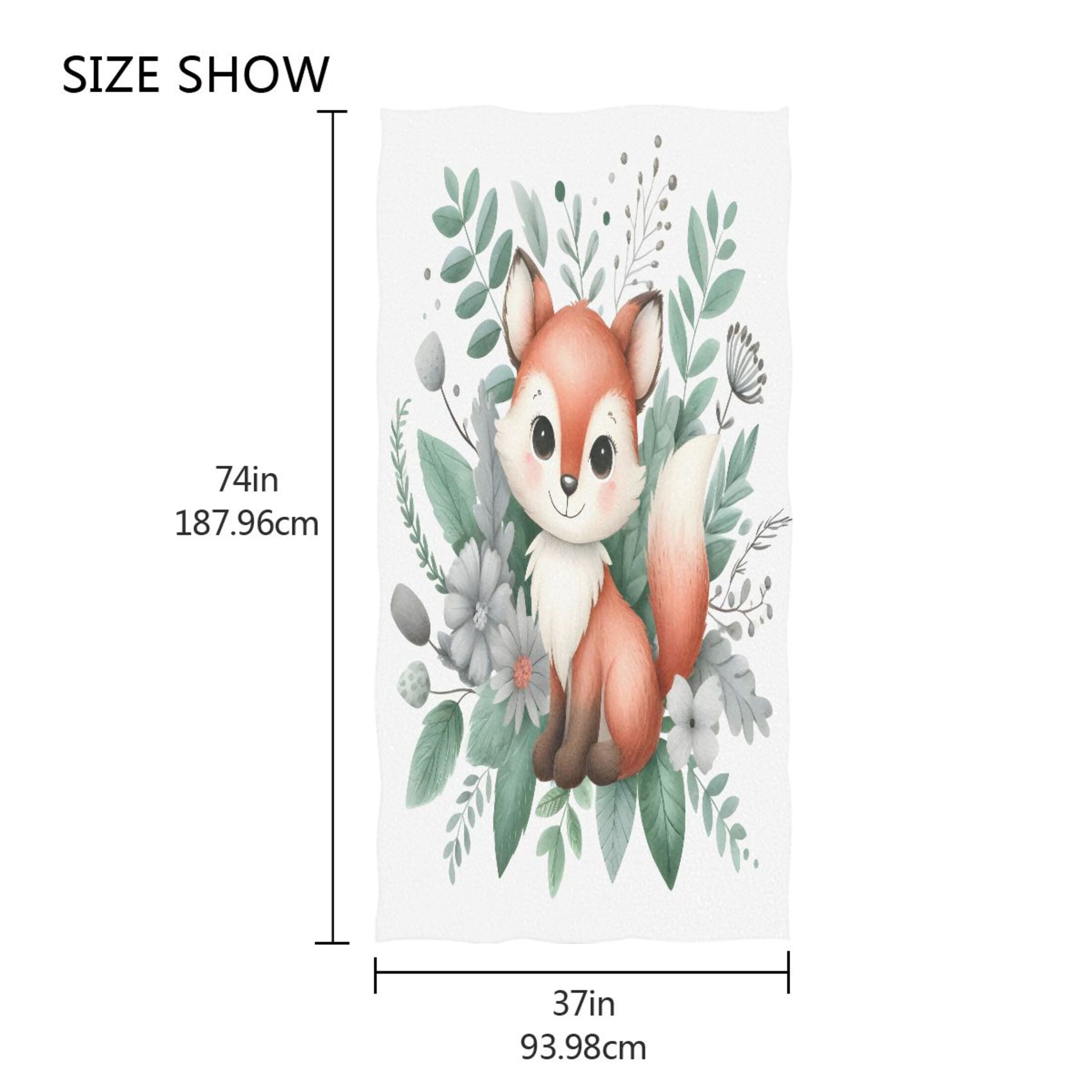 Oversized Beach Towel Extra Large Absorbent Microfiber Bath Towels Soft Quick Drying Cute Fox in Floral Bouquet 74"x37"