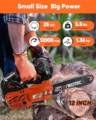 25cc Gas Chainsaw 12 Inch Gas Powered Chainsaws 2-Cycle Petrol Handheld Gasoline Chain Saw Power Saws for Cutting Wood Tree Trimming