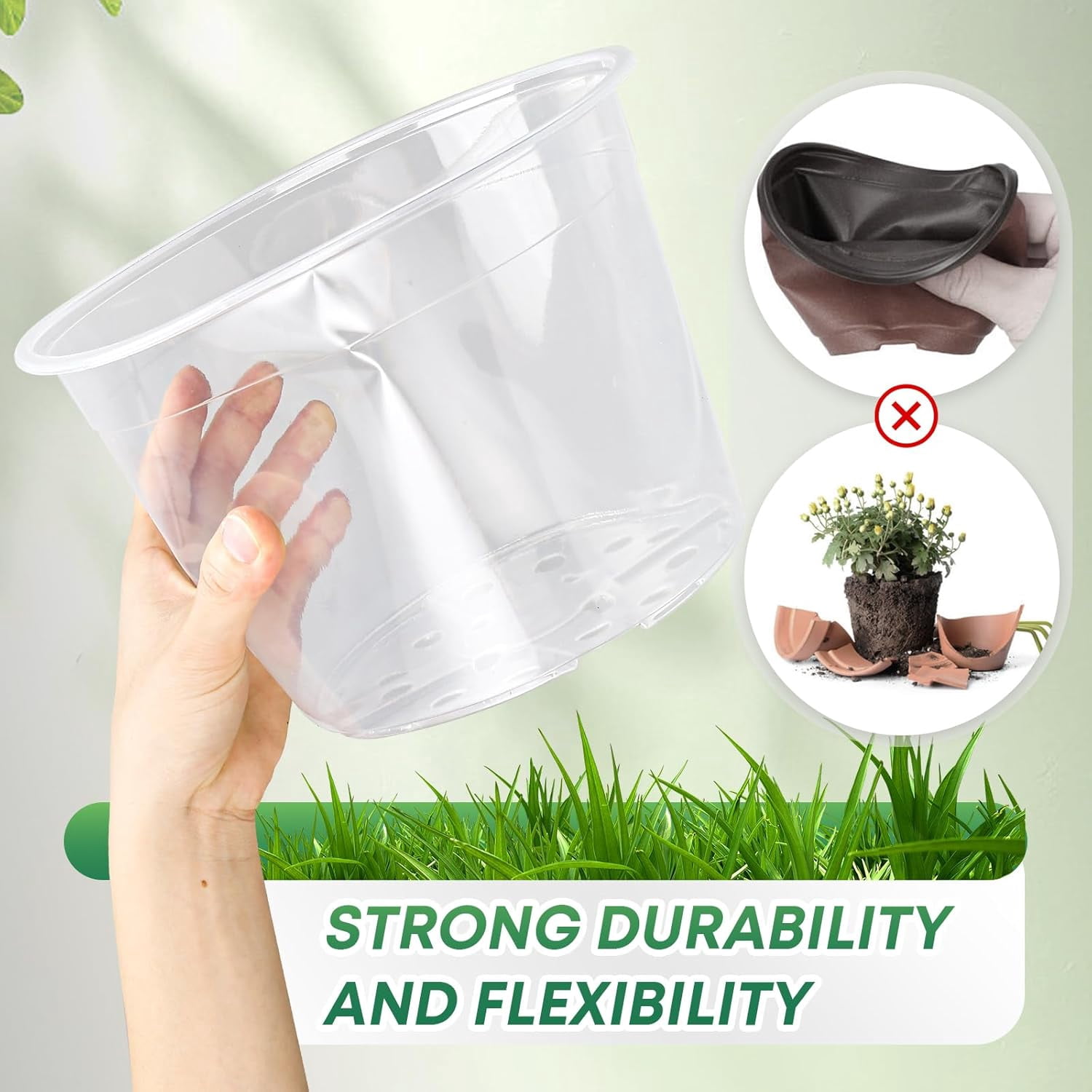 Inch Large Clear Nursery Pots with Drainage Hole, Plastic Plant Pots for Seedling Flower Vegetable, Indoor Outdoor Gardening, Used as Liner Inside Decorative Pot