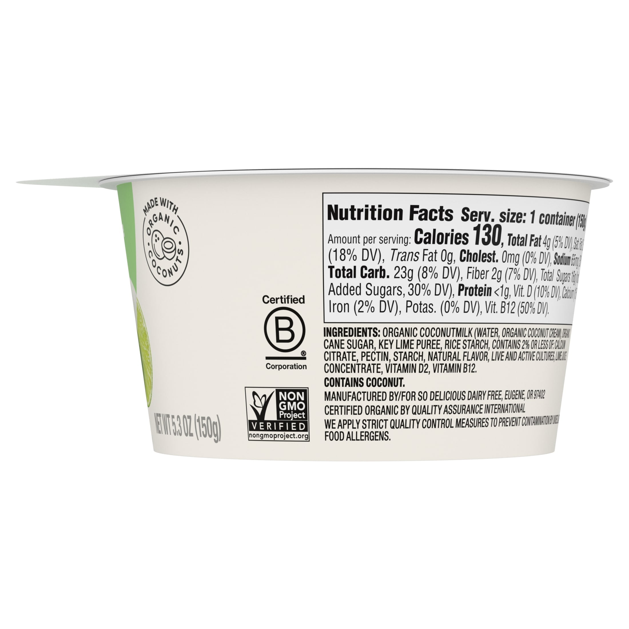 So Delicious Vegan, Dairy Free Key Lime Coconut Yogurt Alternative, 5.3 oz Container