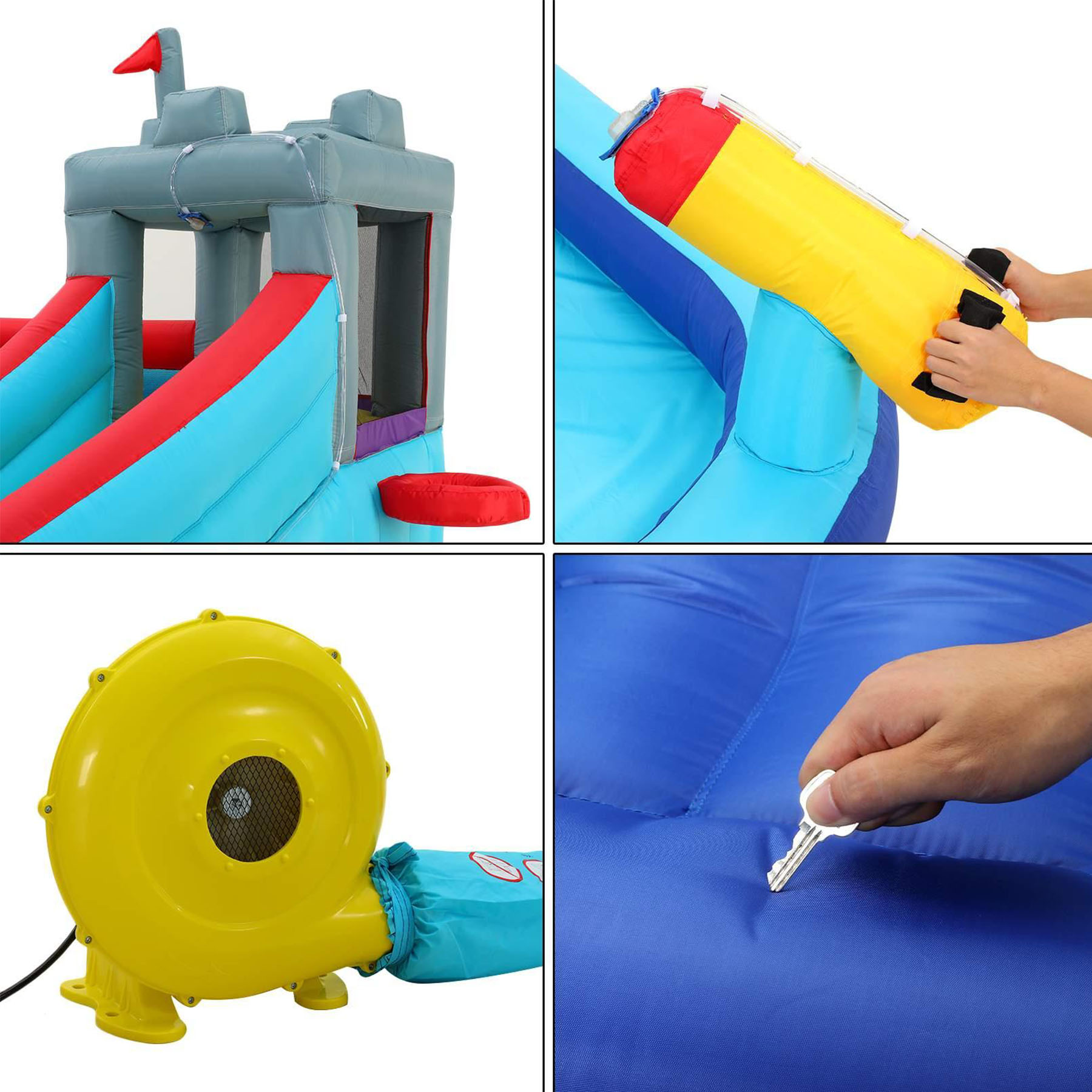 Qhomic Inflatable Bounce House for Toddlers with Blower, Children's Castle with Bouncing Slides, Climbing Wall, Bouncing Area, Basketball Hoop, Water Gun, Inflatable Water Slide with Football Area - image 5 of 12