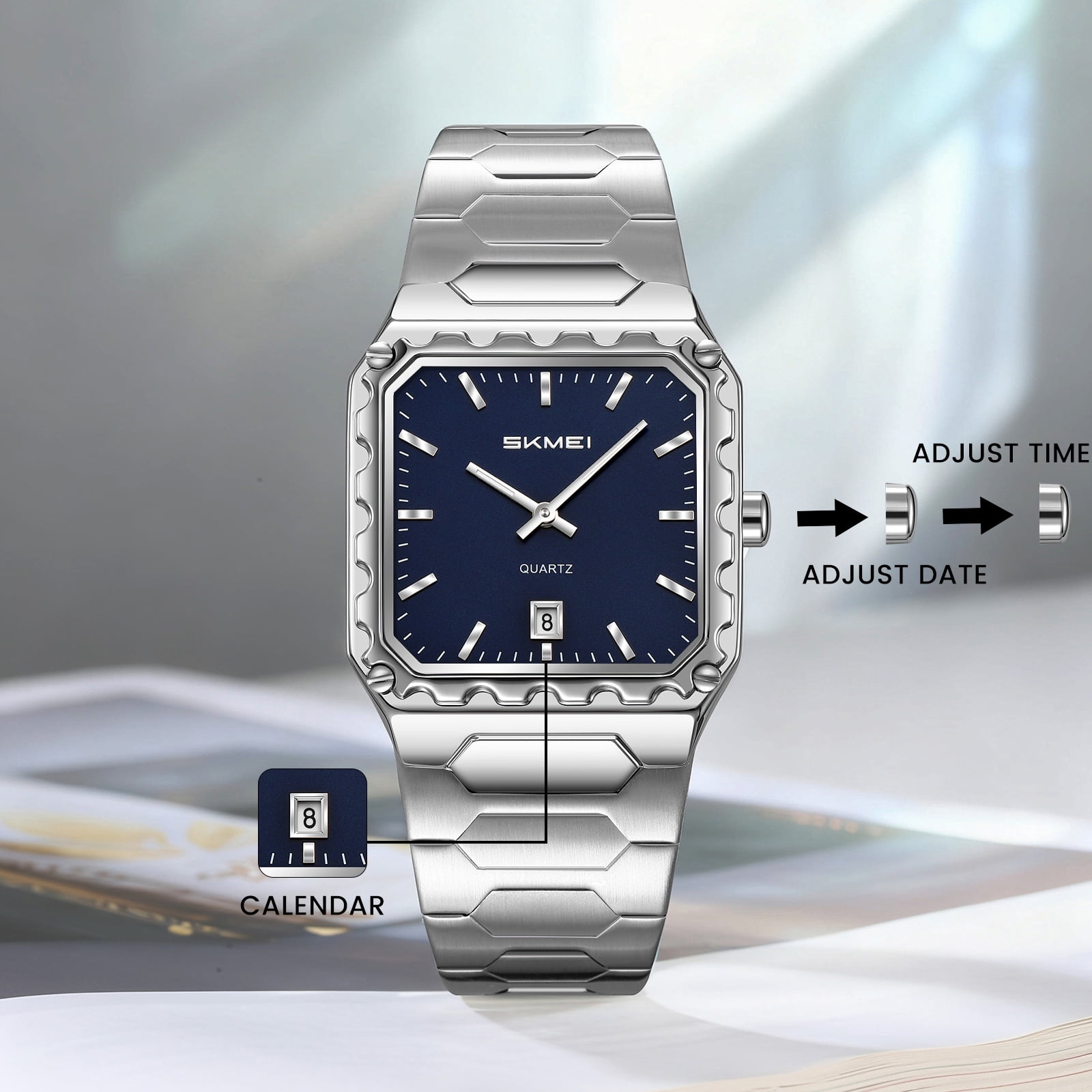 SKMEI Watches for Men Fashion Business Mens Watch Analog Quartz Big Face Luxury Classic Stainless Steel Waterproof Luminous Wristwatch