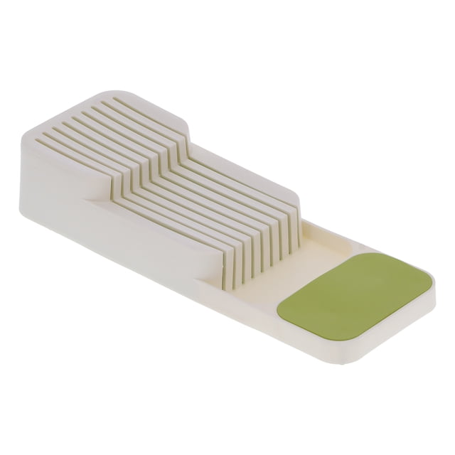 Organizador de cajones, bandeja para cuchillos, estante de almacenamiento separado antideslizante, caja de almacenamiento para cocina y hogar (blanco y verde)