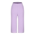 thumbnail image 5 of Womens Plus Size Capris Loose Fitted New Women's Cotton Capris Pants Loose Wide Leg Elastic Waist Casual Cropped Summer Soft Trousers with Pockets Purple XL, 5 of 6