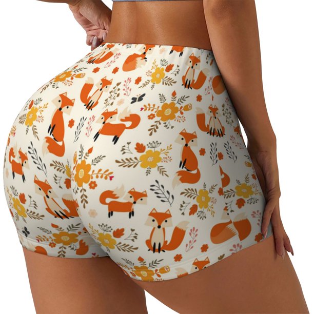 Balery Flower Fox Pantalones cortos de entrenamiento estampados para mujer, sin costuras, ajustados, para gimnasio, yoga, correr, deportes, ejercicio activo, fitness.-X-Large