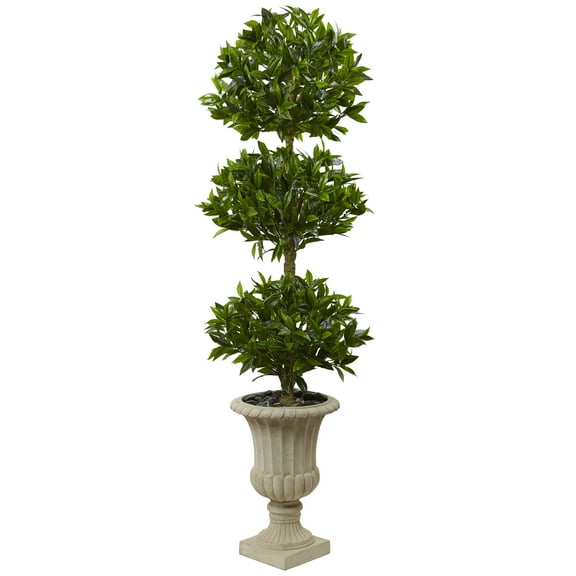 Nearly Natural 5.5’ Triple Bay Leaf Artificial Topiary in Urn UV Resistant