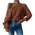 thumbnail image 1 of Offres de Liquidation d'Automne! Hauts à Manches 3/4 pour Femmes Été, Tricot à Rayures Color Block Col Rond Manches Longues Marron TG, 1 of 7