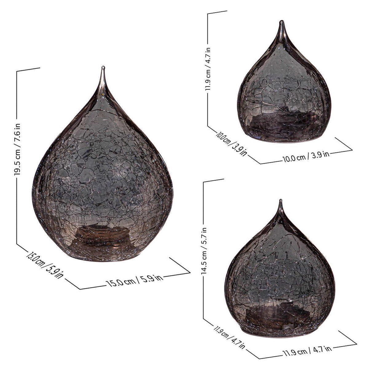Evergreen LED Glass Raindrops, Set of 3 (Gray)