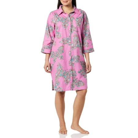 

AmeriMark Flannel Nightshirt Button Down Sleepshirt Knit Nightgown for Women Rose Butterflies XL