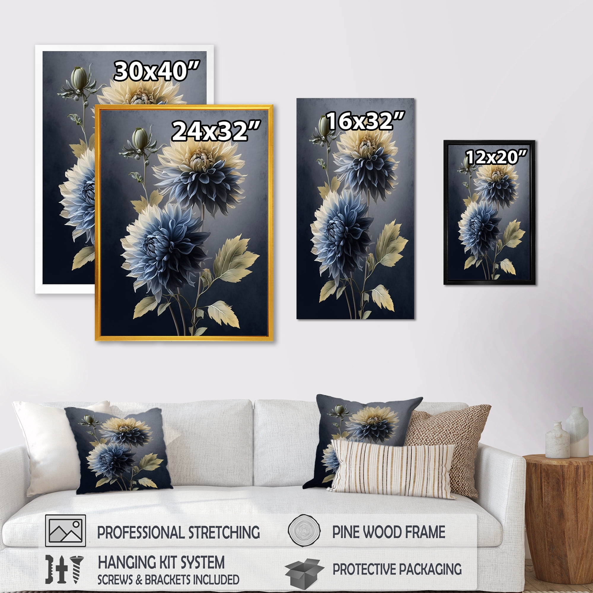 Designart Hyperrealistic Blue And Gold Flower I Canvas Wall Art