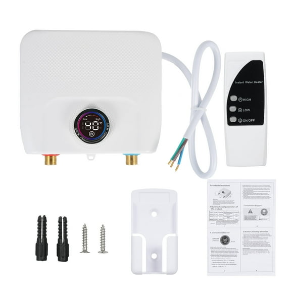 TFixol Compact 6500W Tankless Electric Water Heater with Remote Control, 220V, White, Mini Design, No Plug Included, ABS Material, 50-60Hz, 70cm Cable, 220x190x80mm