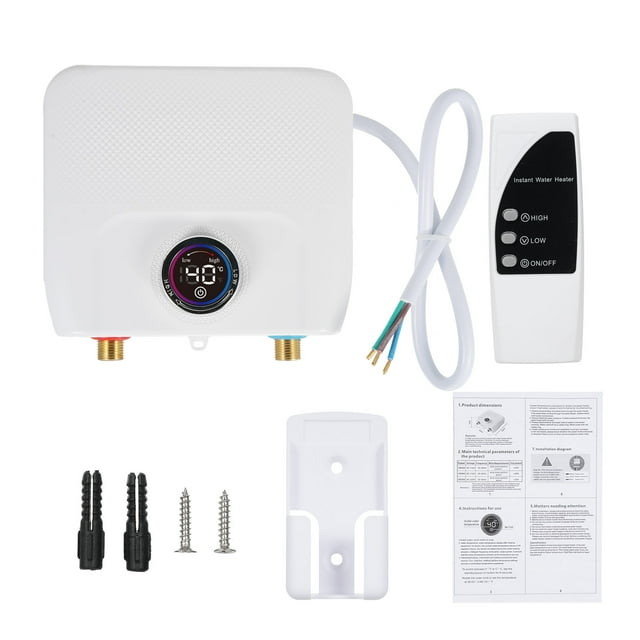 TFixol Chauffe-Eau Électrique Compact 6500W Sans Réservoir avec Télécommande, 220V, Blanc, Design Mini, Sans Prise Incluse, Matériau ABS, 50-60Hz, Câble de 70cm, 220x190x80mm