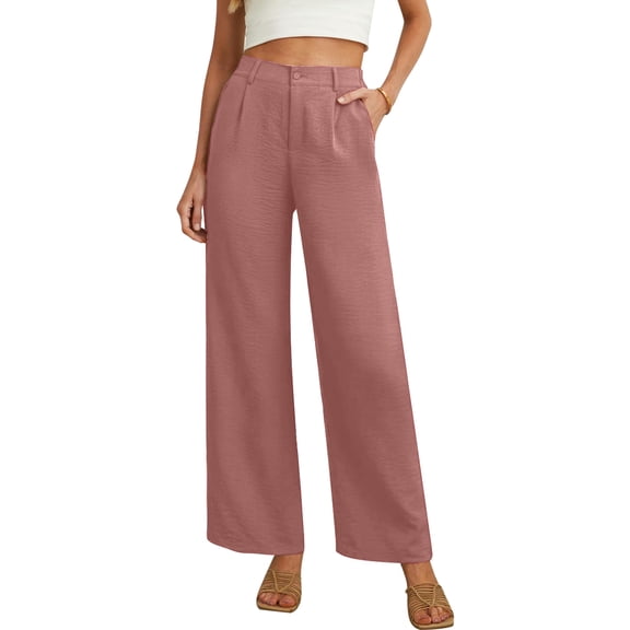 Womens Casual Wide Leg Pants High Waisted Button Down Straight Long Trousers Palazzo Pants Ginger Yellow M