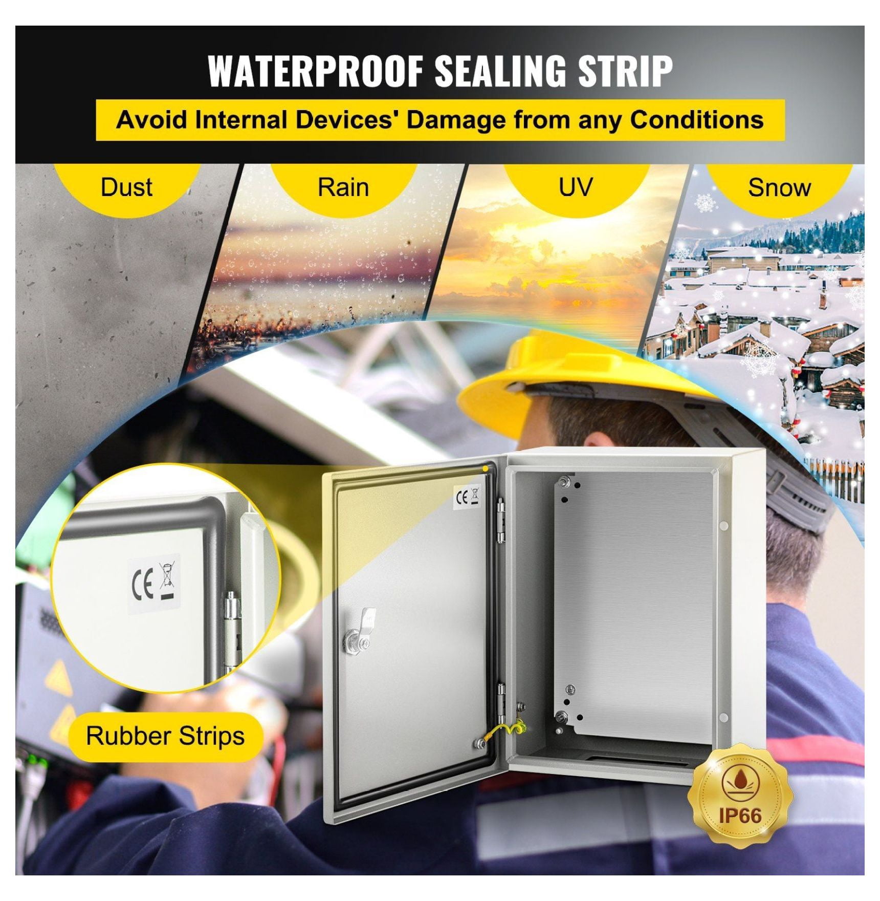 Electrical Enclosure Box 16x12x6 inch, Carbon Steel Waterproof Junction Box, IP66 Outdoor Electrical Boxes with Mounting Plate for DIY Projects
