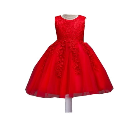 

uukiA Child Girl 9-24 Months+2-6 Years Solid Floral Sleeveless Lace Fashion Wedding Dress