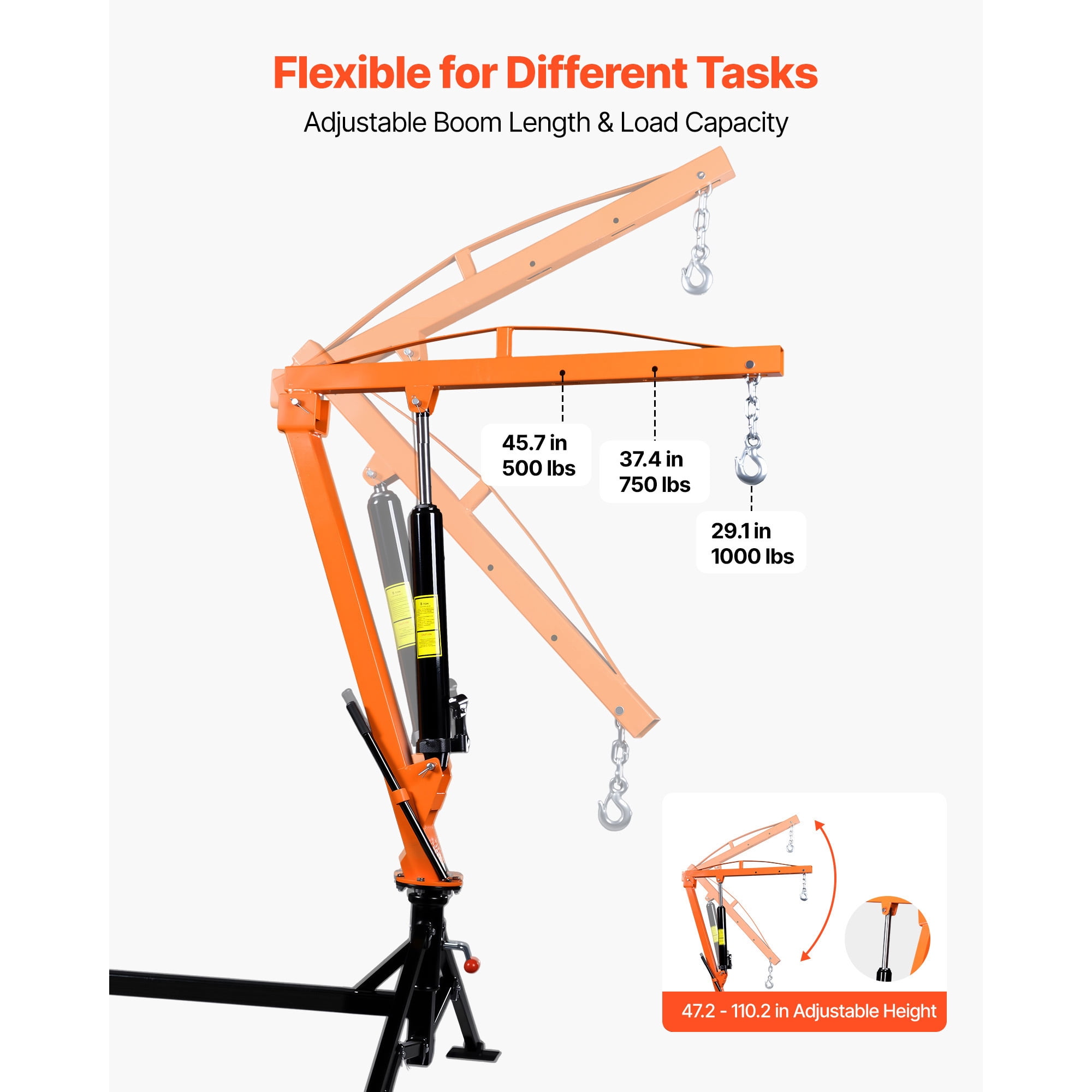 KFFKFF Truck Crane, 1000 lbs Capacity, Trailer Hitch Mounted with Manual Hydraulic System, 360° Rotating Telescopic Boom, Foldable Design for Lifting Machinery and Lumber