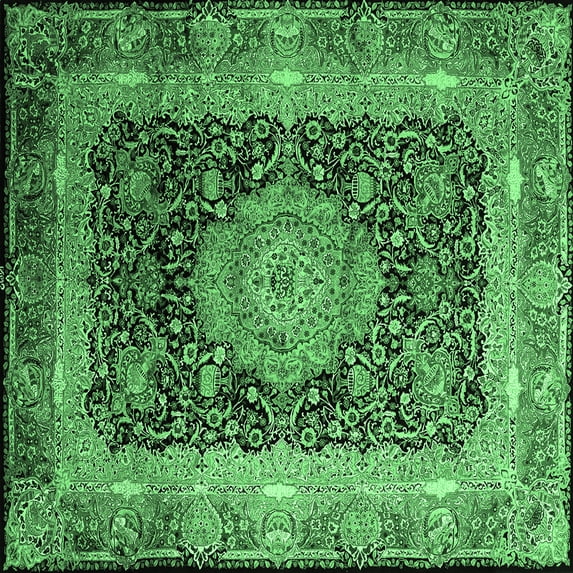 Ahgly Company Indoor Square Persian Emerald Green Traditional Area Rugs, 5' Square