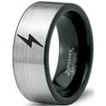 thumbnail image 1 of Tungsten Flash Thunder Lightning Bolt Band Ring 8mm Men Women Comfort Fit Brushed Gray Flat Cut Black Polished, 1 of 4
