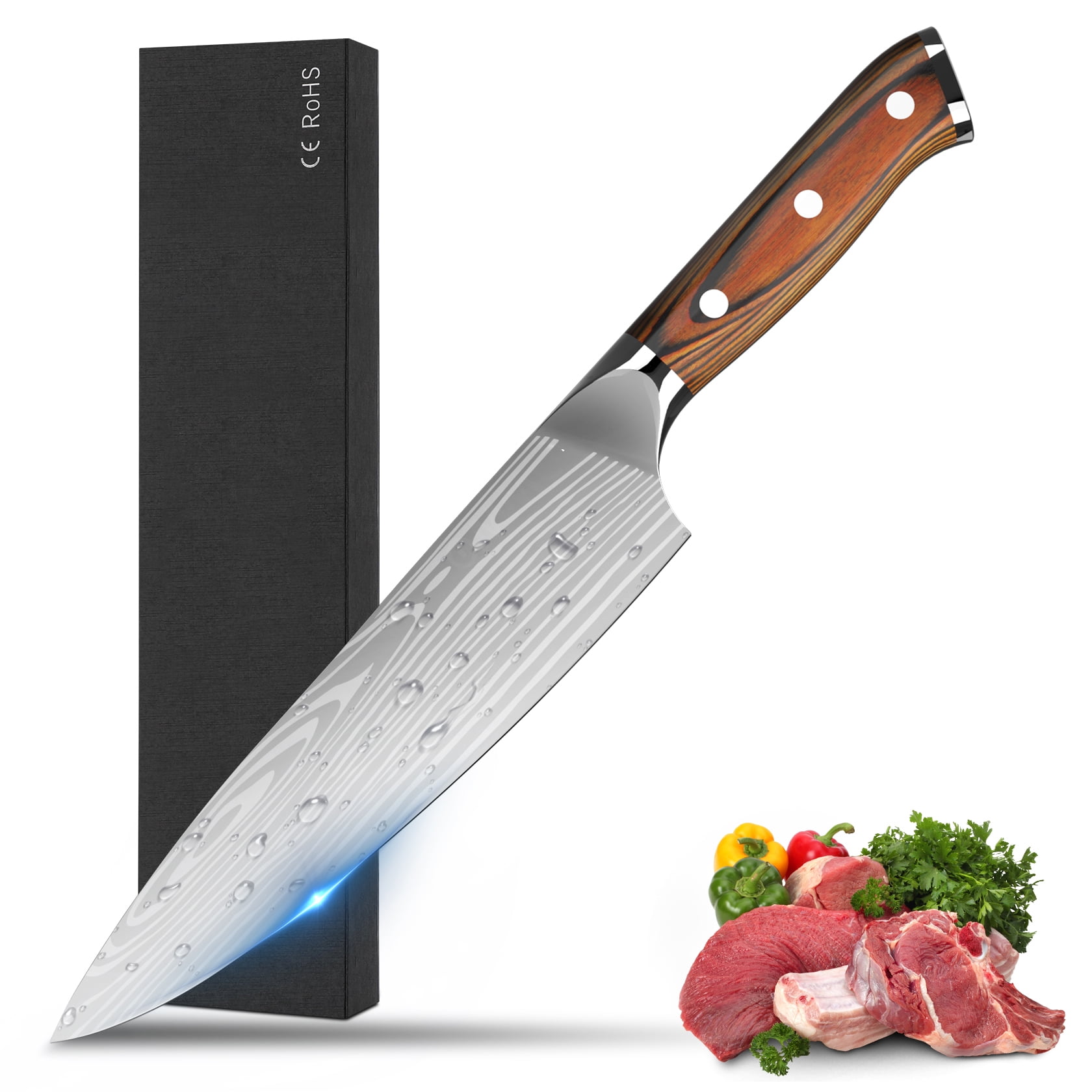 EUNA Chef Knife 8 inch Galaxy Design Kitchen Knife with Sheath and Gift Box  Cooking Knives High Carbon Stainless Steel Ultra Sharp Edge Ergonomic  Handle for Culinary Cutting Slicing Chopping Black