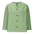 thumbnail image 7 of Dazajoo 3/4 Sleeve Linen Shirts for Women Button V Neck Cotton Blouses Dressy Casual Solid Henley Shirts Loose Fit Summer Tops,Green,M, 7 of 7